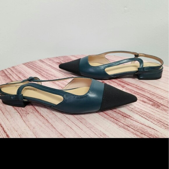 C. Paravano Slingback Flats women's size 36/US 5.5 black/dark tourquoise NWOT - Picture 1 of 9